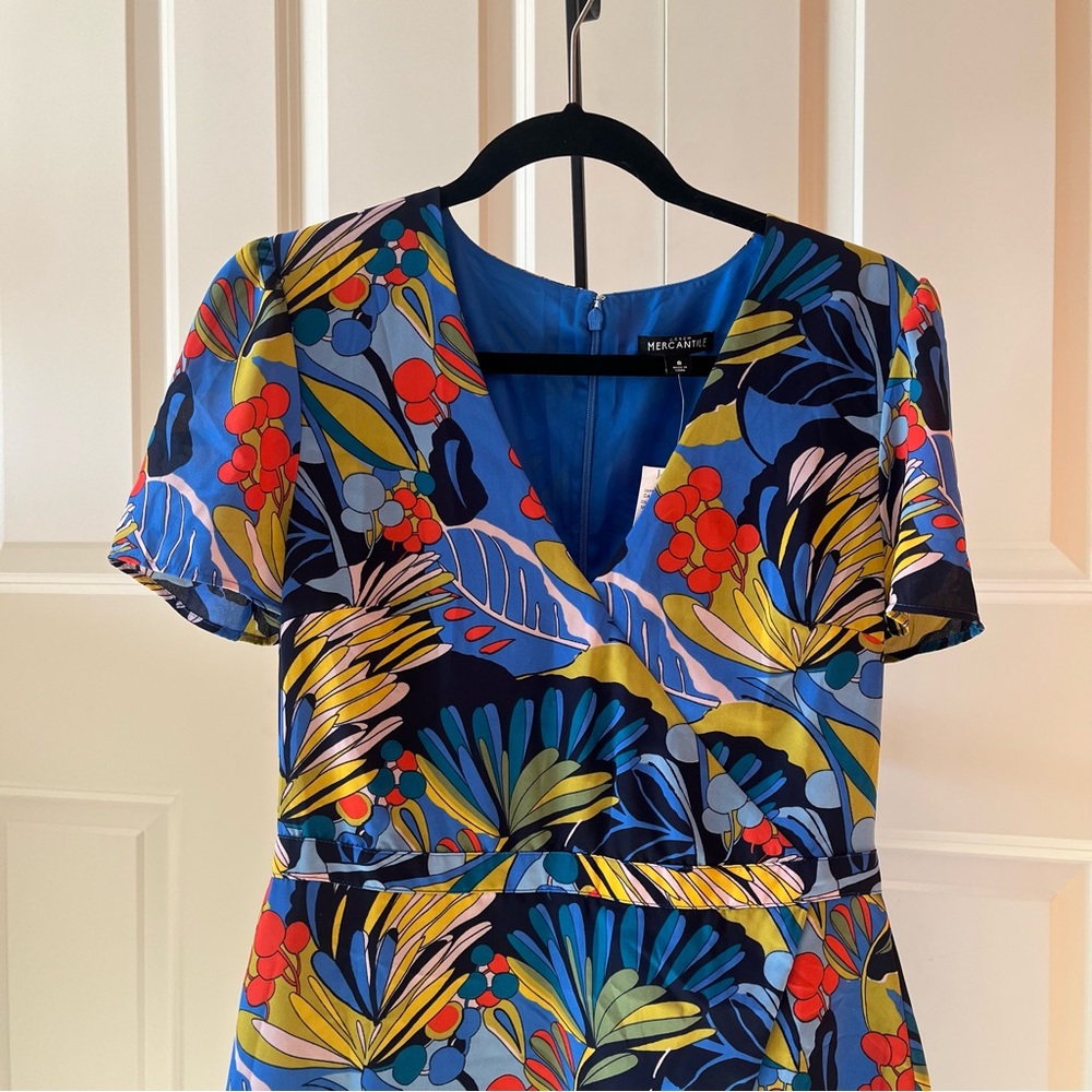 NWT J. Crew Blue Floral V-Neck faux wrap dress - Picture 3 of 6